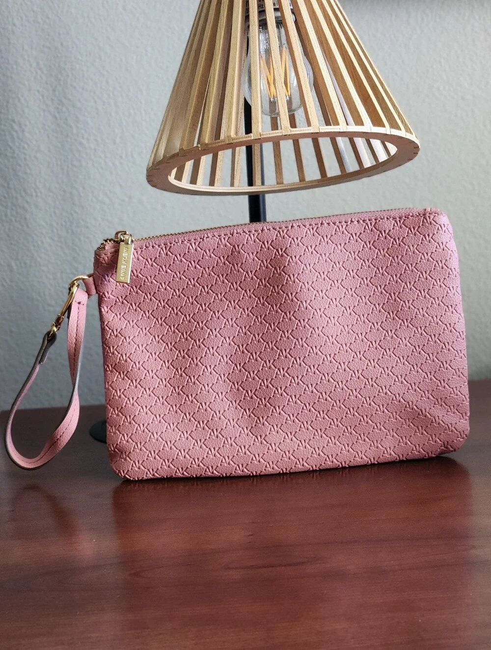 Anne Klein Pink Monogram Wristlet Pouch Clutch